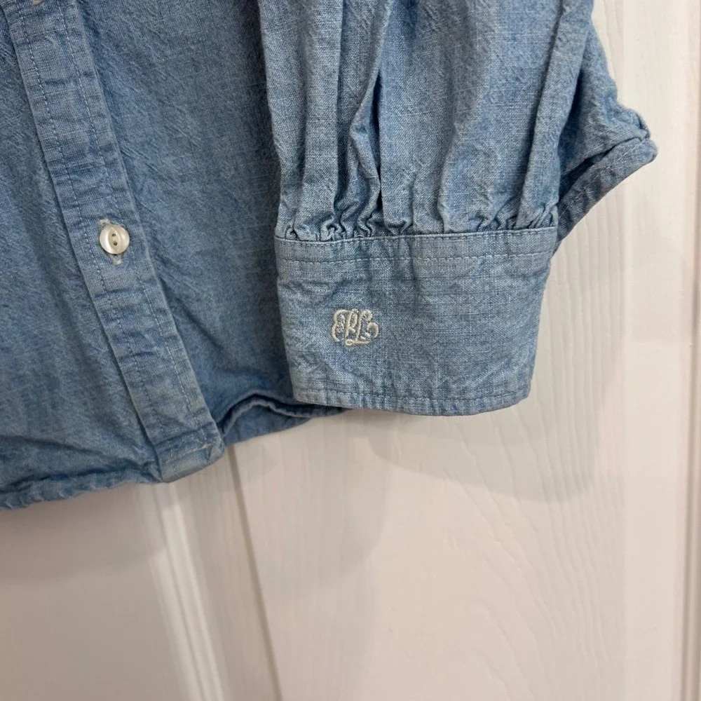 Ralph Lauren Children's Wear Chambray Ruffle Trim Denim Shirt Size 12‎ EUC